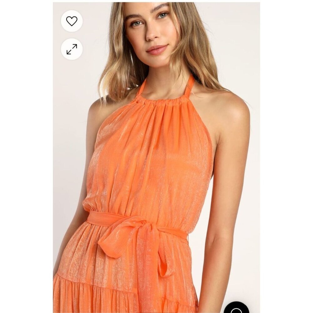 New Lulus Tiers to Style Orange Tiered Halter Maxi Dress Size L - Picture 3 of 11